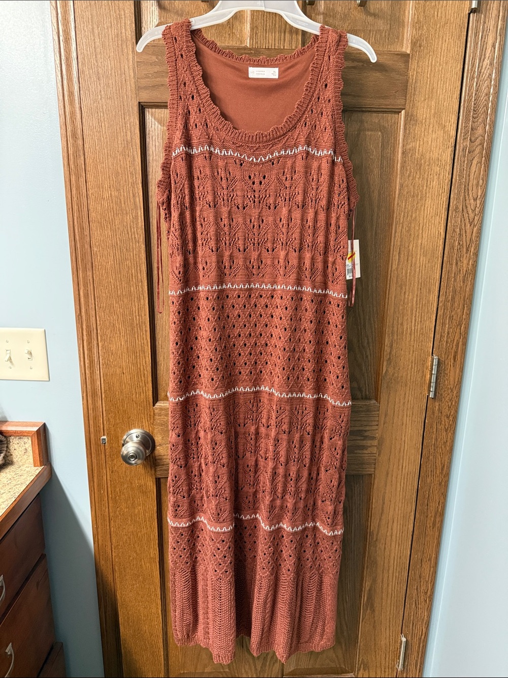 LC Lauren Conrad Rust Crochet Knit Maxi Dress